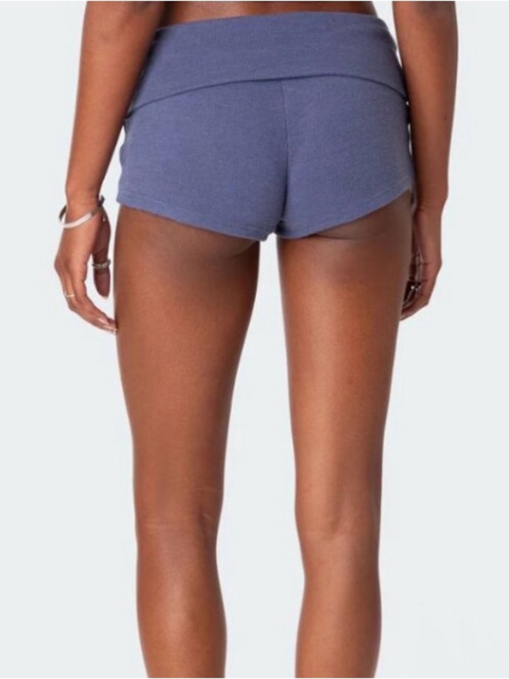 Edikted Lizzy Foldover Waffle Knit Micro Shorts - Picture 3 of 3